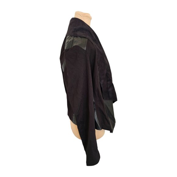 KUT From The Kloth Black Faux Leather Open Front Cardigan Sz M - Picture 4 of 9